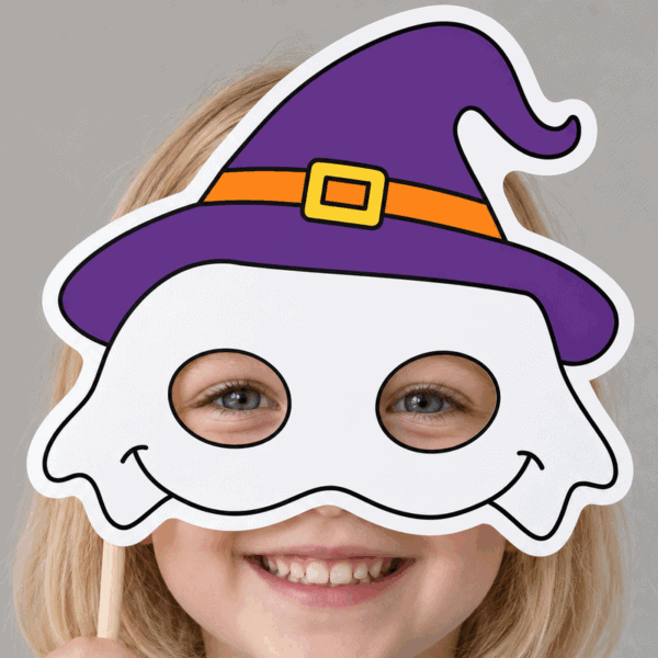 Ghost paper mask colored - child wearing finished mask