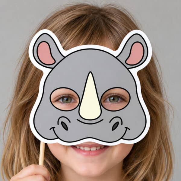 Rhino paper mask colored - child wearing finished mask