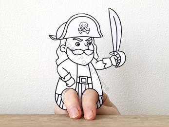 Pirate captain finger puppet template printable coloring craft activity for kids