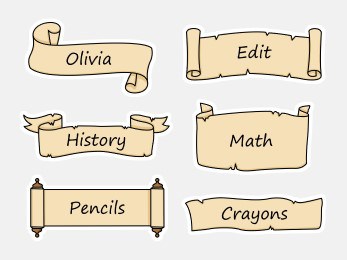 Scroll labels name tags printable classroom decoration