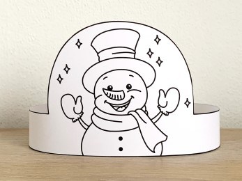Snowman paper hat crown winter holiday Christmas costume craft printable template for kids