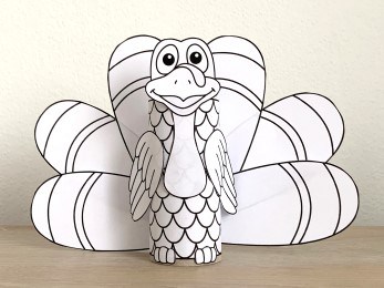 Turkey toilet paper roll craft Thanksgiving printable coloring decoration template for kids