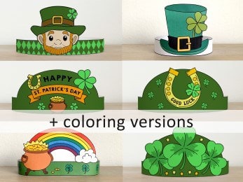 St. Patrick's Day paper crown printable template paper coloring craft for kids March