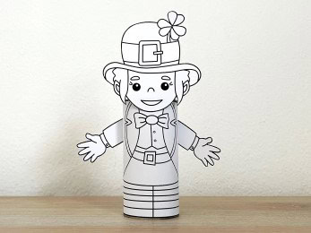 Leprechaun girl toilet paper printable coloring St. Patrick's Day craft for kids