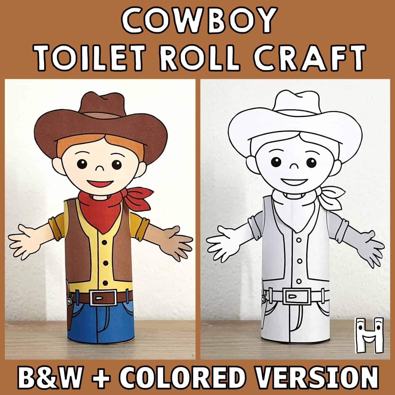 Cowboy toilet roll craft printable coloring Wild West activity for kids