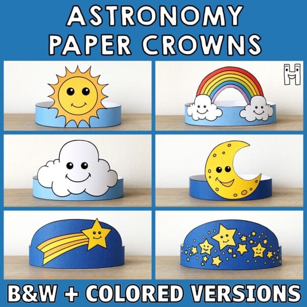 Astronomy paper crowns printable template costume craft activity for kids