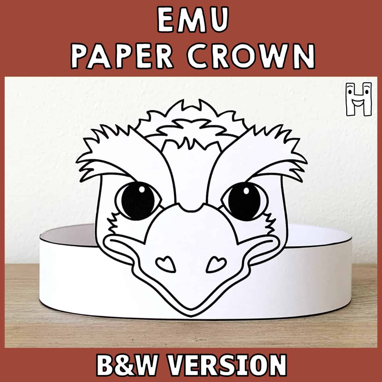 Emu paper crown printable coloring costume craft activity for kids