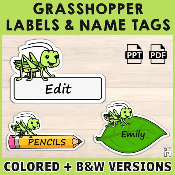 Grasshopper labels name tags printable classroom decoration animal