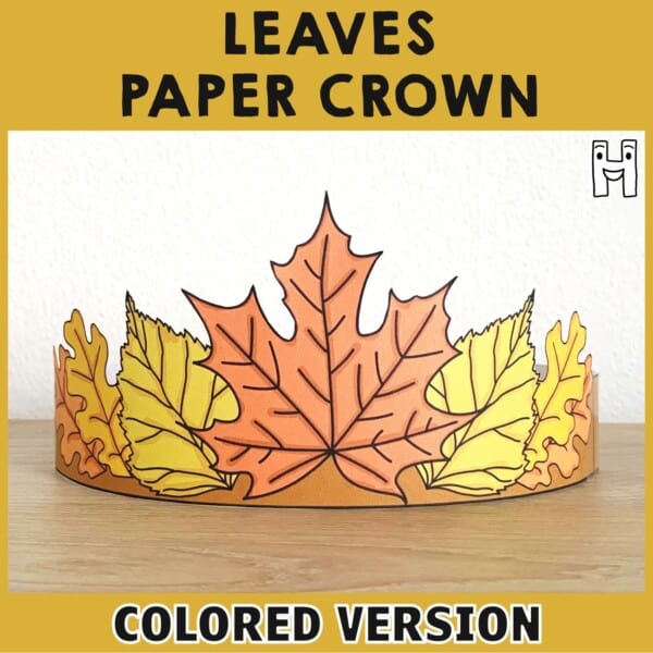 Autumn leaves paper hat crown fall costume craft template for kids