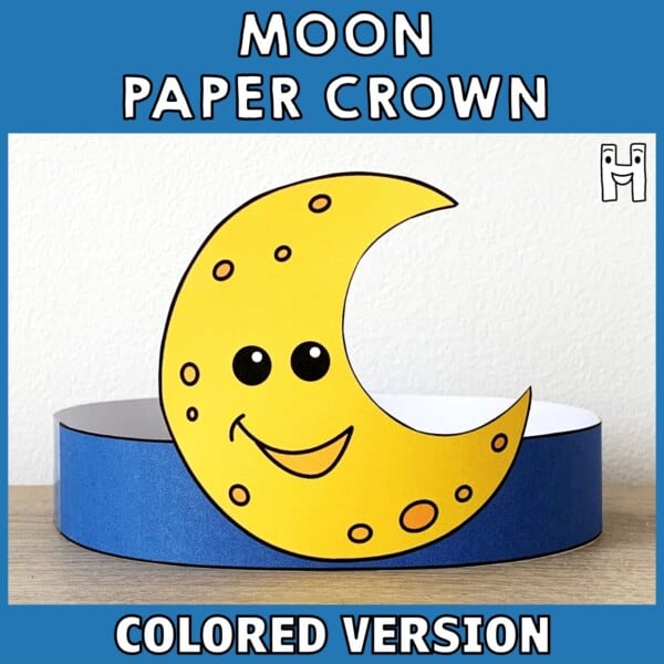 Moon paper crown printable template costume craft activity for kids