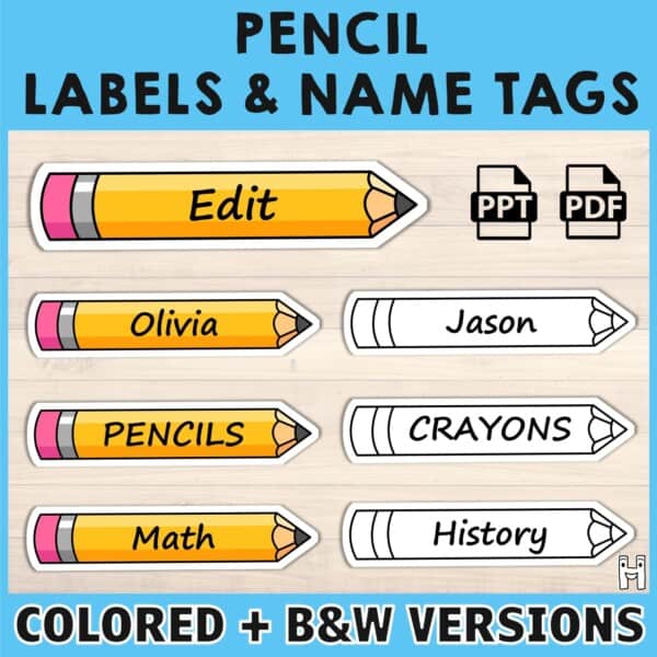Pencil labels name tags printable classroom decoration