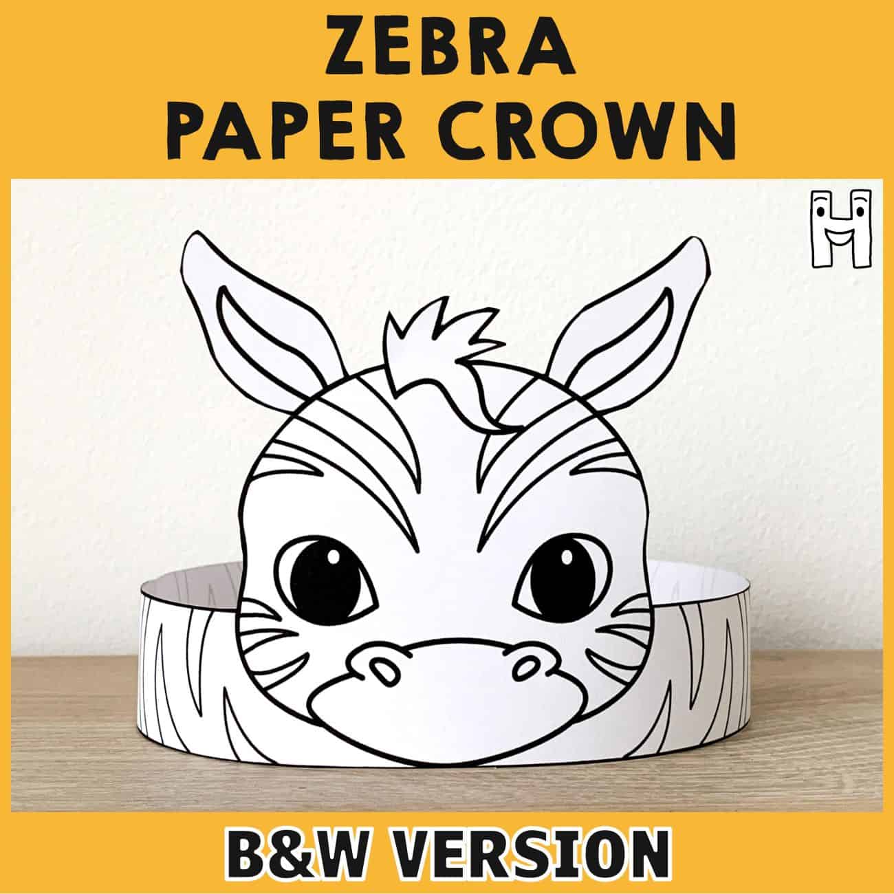 Zebra crown printable template paper coloring craft for kids