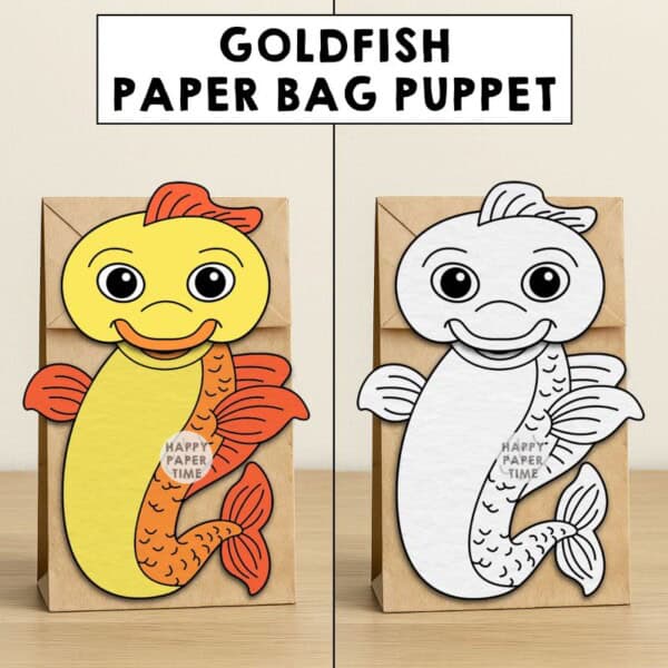 goldfish paper bag puppet craft printable coloring activity cut paste glue animal pet kids