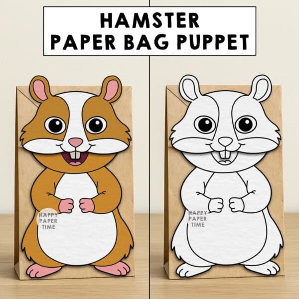 hamster paper bag puppet craft printable coloring activity cut paste glue pet animal kids