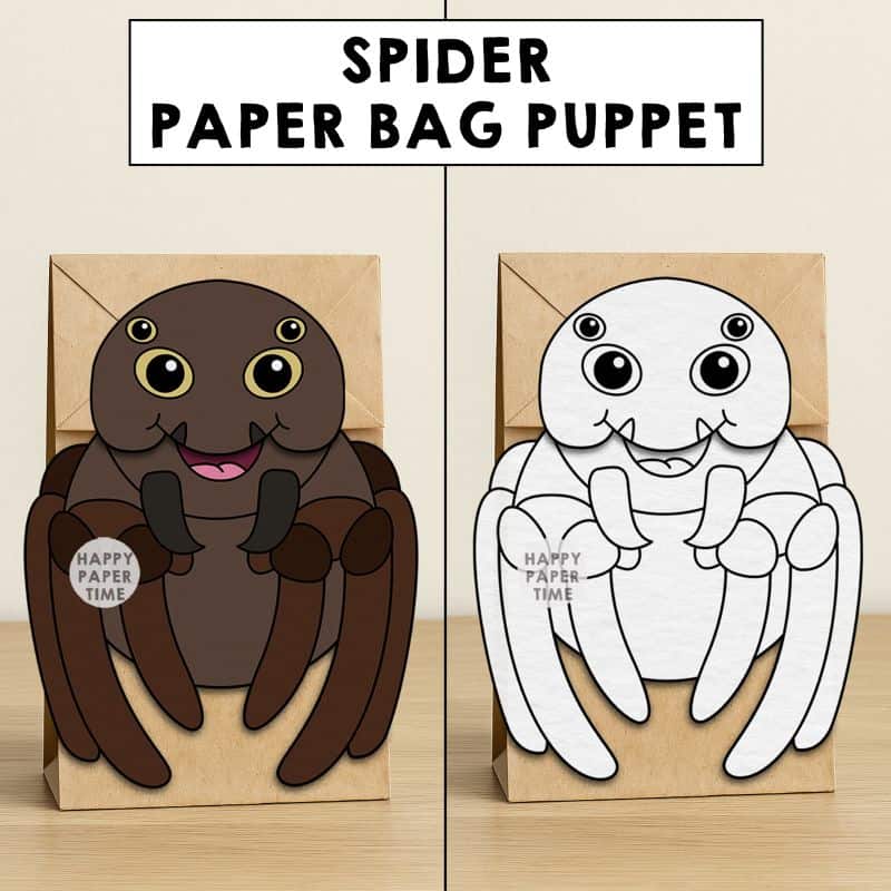 spider paper bag puppet craft printable coloring activity cut paste glue bugs insects kids