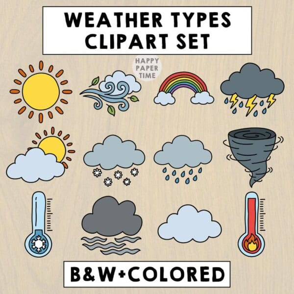 weather types clipart set bundle png files meteorology