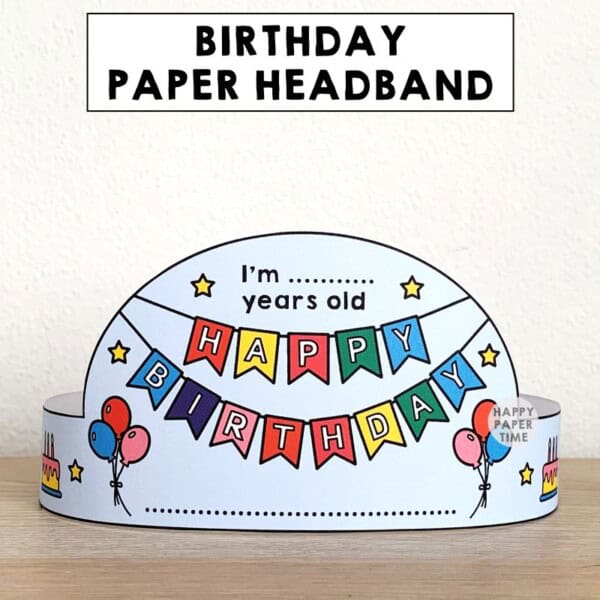 Happy Birthday crown printable template paper craft for kids