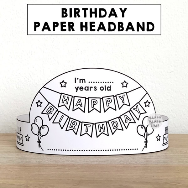 Happy Birthday crown printable template paper coloring craft for kids