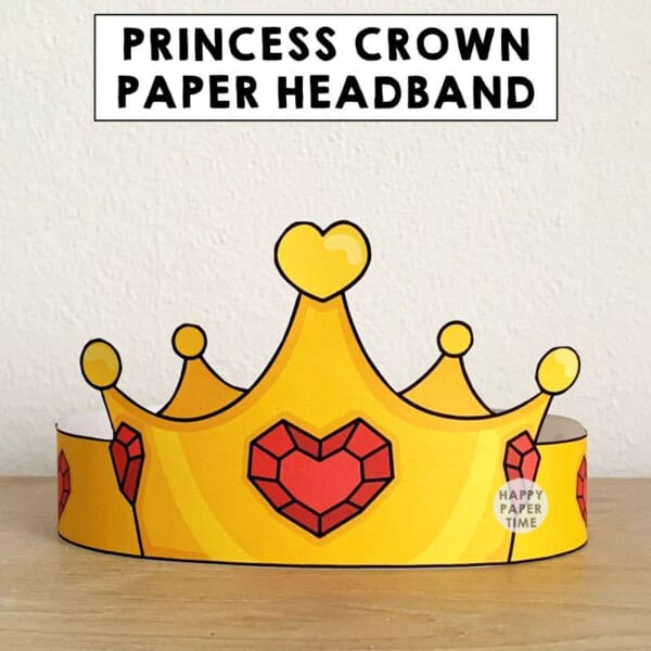 Heart princess paper crown Valentine costume craft printable headband template for kids