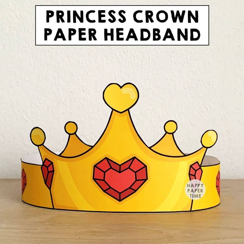 Heart princess paper crown Valentine costume craft printable headband template for kids