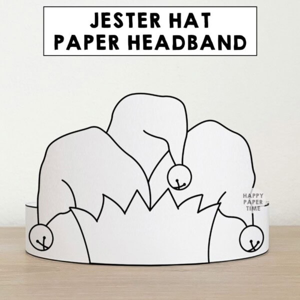 Jester clown hat paper crown printable party coloring activity for kids