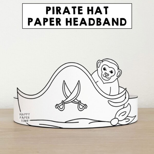 Pirate paper hat monkey printable party coloring activity for kids