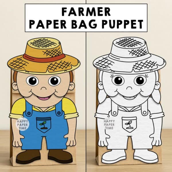 farmer paper bag puppet craft printable coloring activity community helpers kids gardener