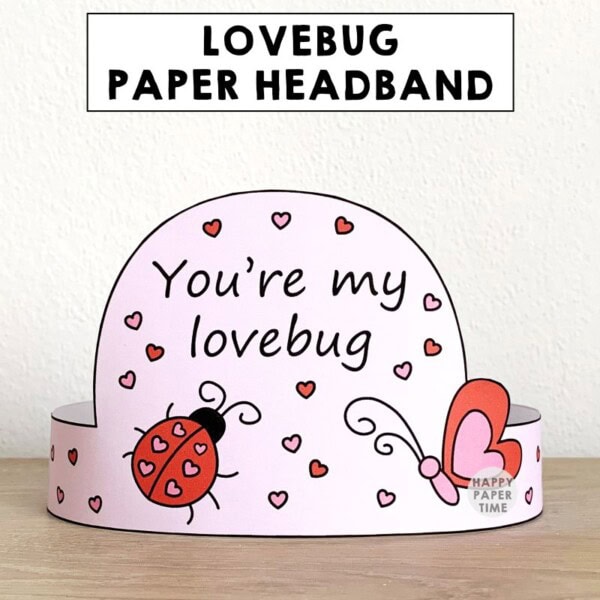 lovebug paper crown Valentine costume craft printable headband template for kids