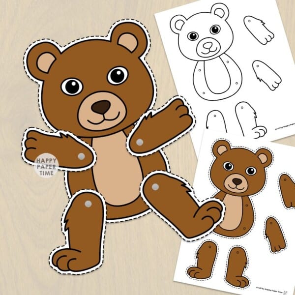 bear paper puppet template printable craft activity for kids