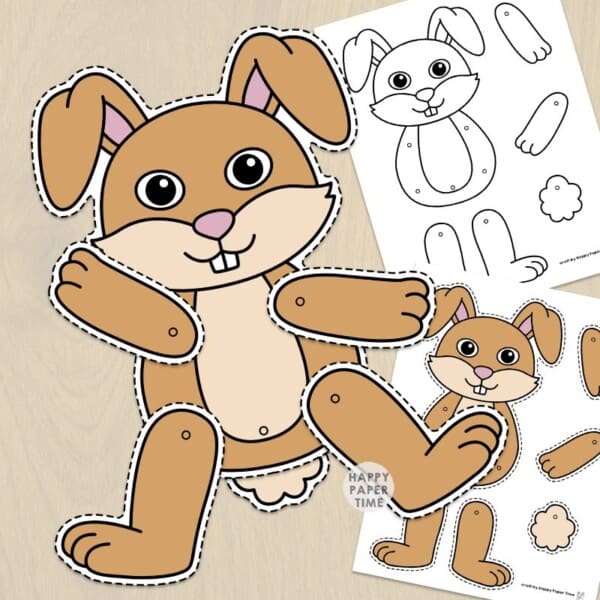 bunny paper puppet template printable craft activity for kids