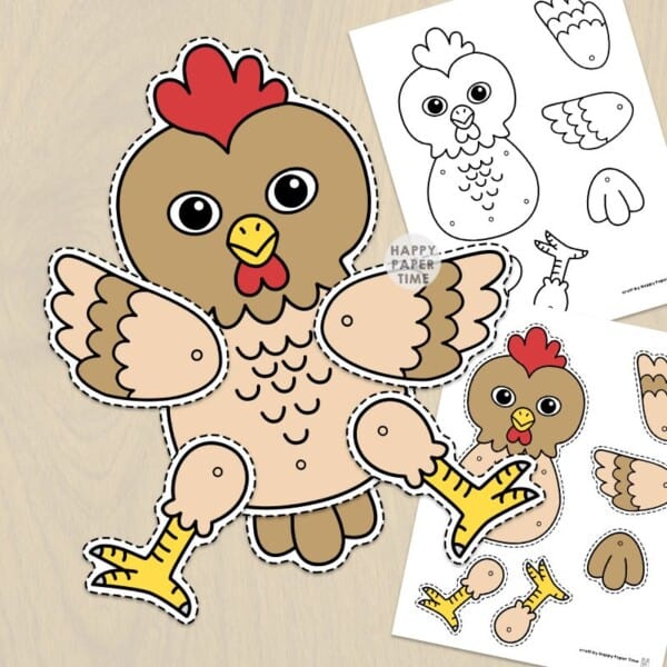 chicken paper puppet template printable craft activity for kids