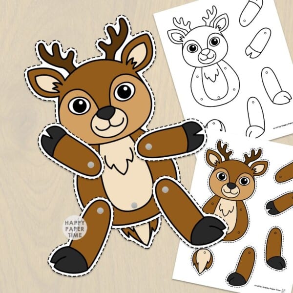 deer paper puppet template printable craft activity for kids