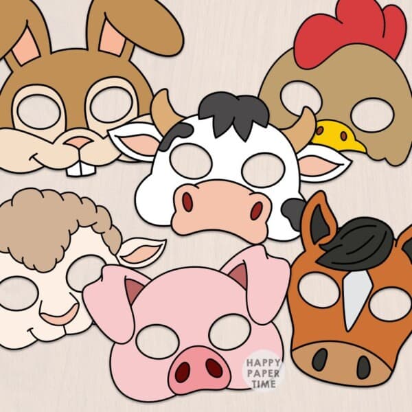 farm animals masks paper template printable craft activity for kids
