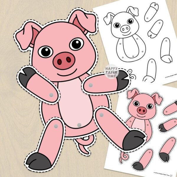 pig paper puppet template printable craft activity for kids