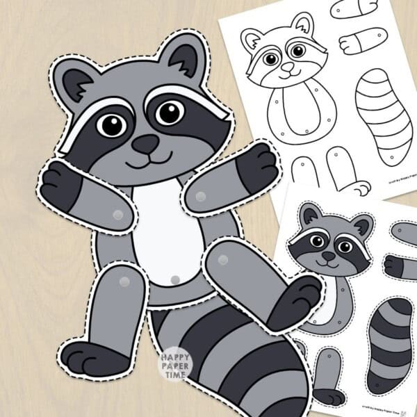 raccoon paper puppet template printable craft activity for kids