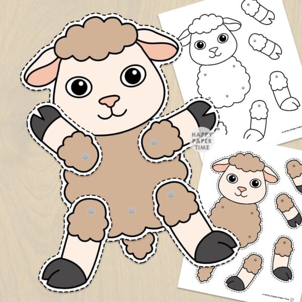 sheep paper puppet template printable craft activity for kids