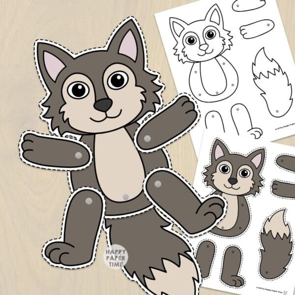 wolf paper puppet template printable craft activity for kids