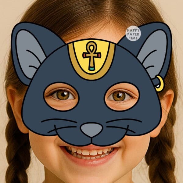 Egyptian cat mask paper template printable craft activity costume for kids