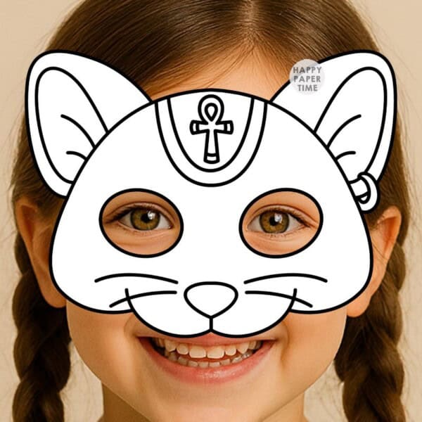 Egyptian cat mask paper template printable craft coloring activity for kids