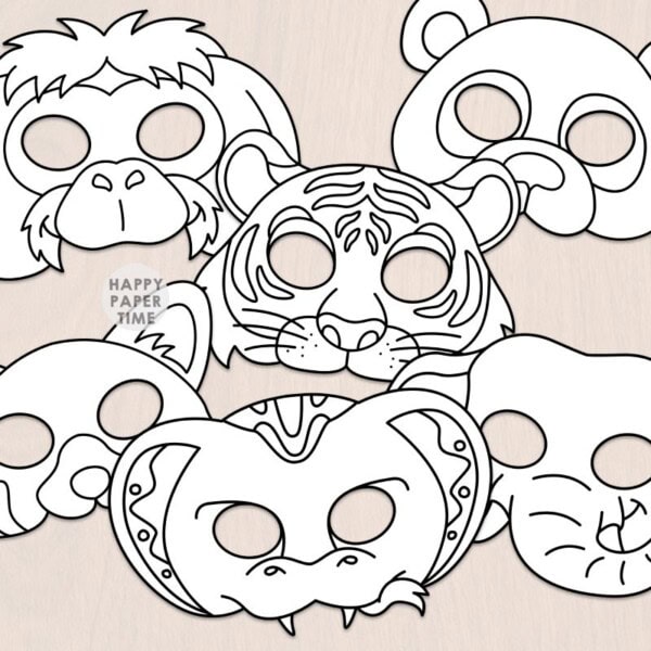 Asian animals masks paper template printable craft coloring activity for kids