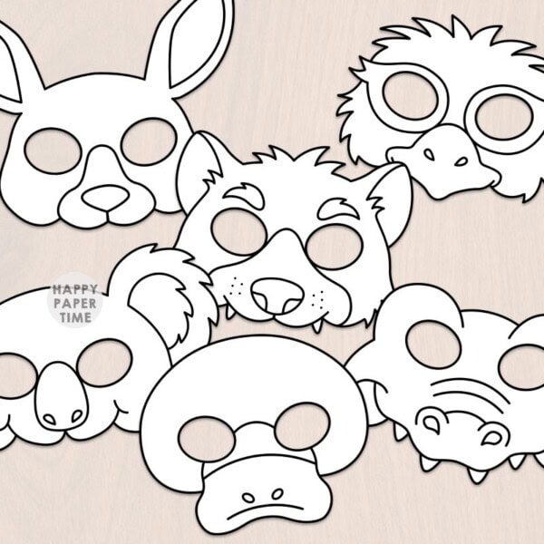 Australian animal masks paper template printable craft coloring activity for kids