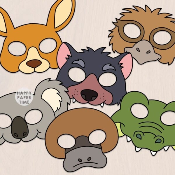Australian animal masks paper template printable craft activity for kids