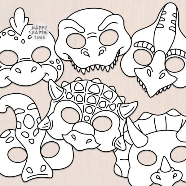 dinosaur masks paper template printable craft activity for kids