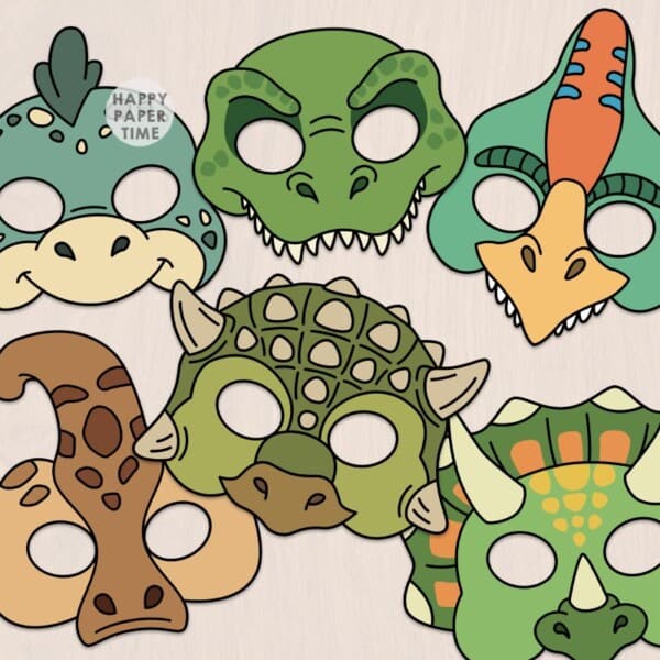 dinosaur masks paper template printable craft activity for kids