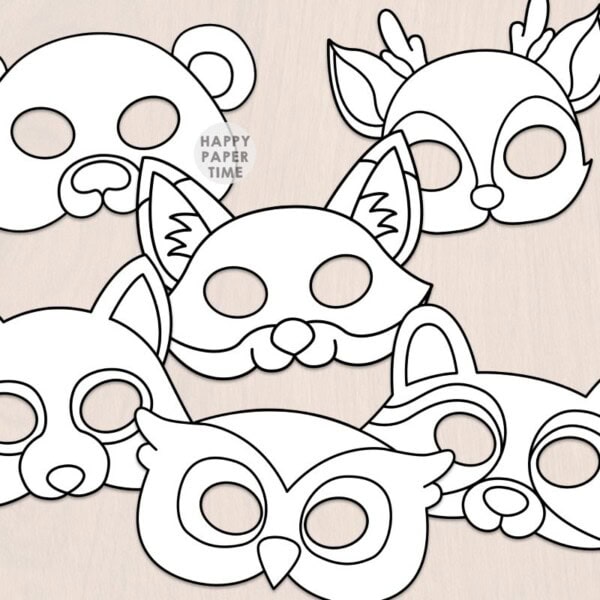 forest animal masks paper template printable craft coloring activity for kids
