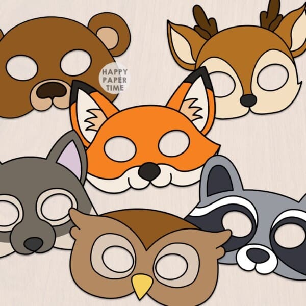 forest animal masks paper template printable craft activity for kids