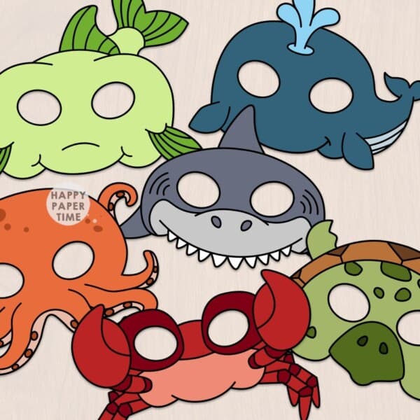 ocean animal masks paper template printable costume activity for kids