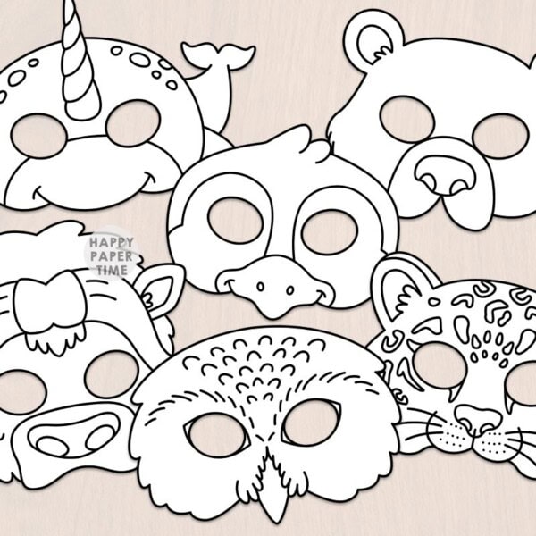 winter animal masks paper template printable craft activity for kids