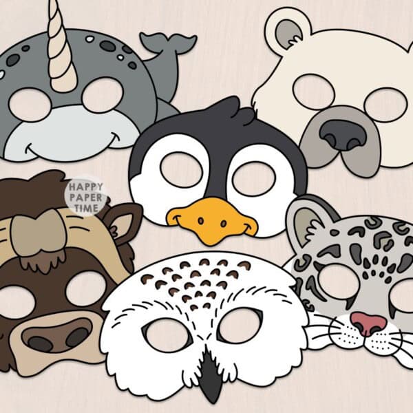 winter animal masks paper template printable craft activity for kids