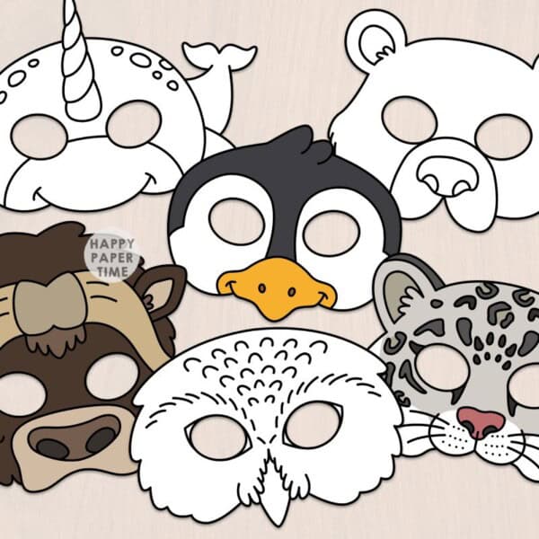 winter animal masks paper template printable craft activity for kids